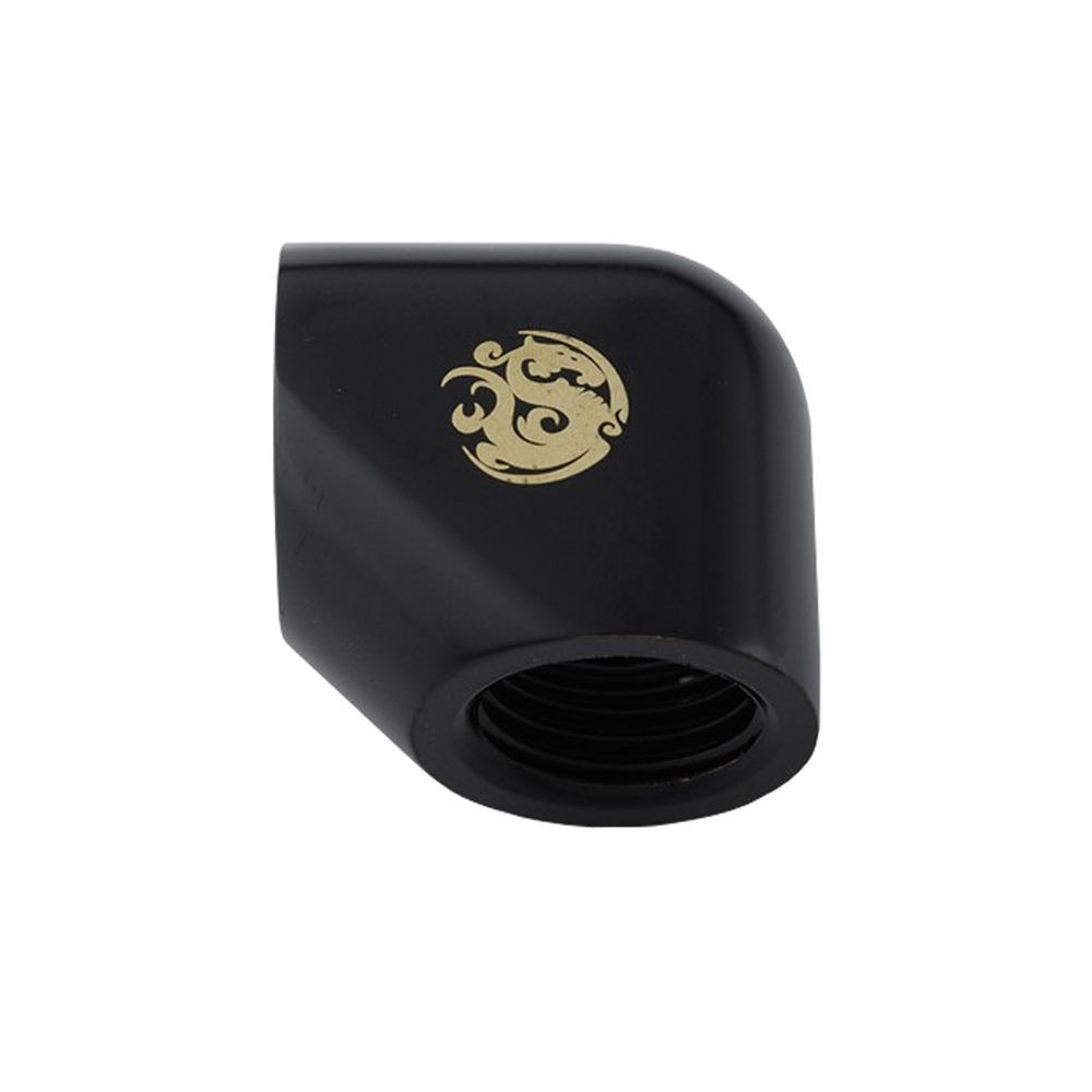 FITTING (อุปกรณ์ประกอบชุดน้ำ) BITSPOWER MATT (BLACK) 90-DEGREE WITH DUAL INNER G1/4 EXTENDER