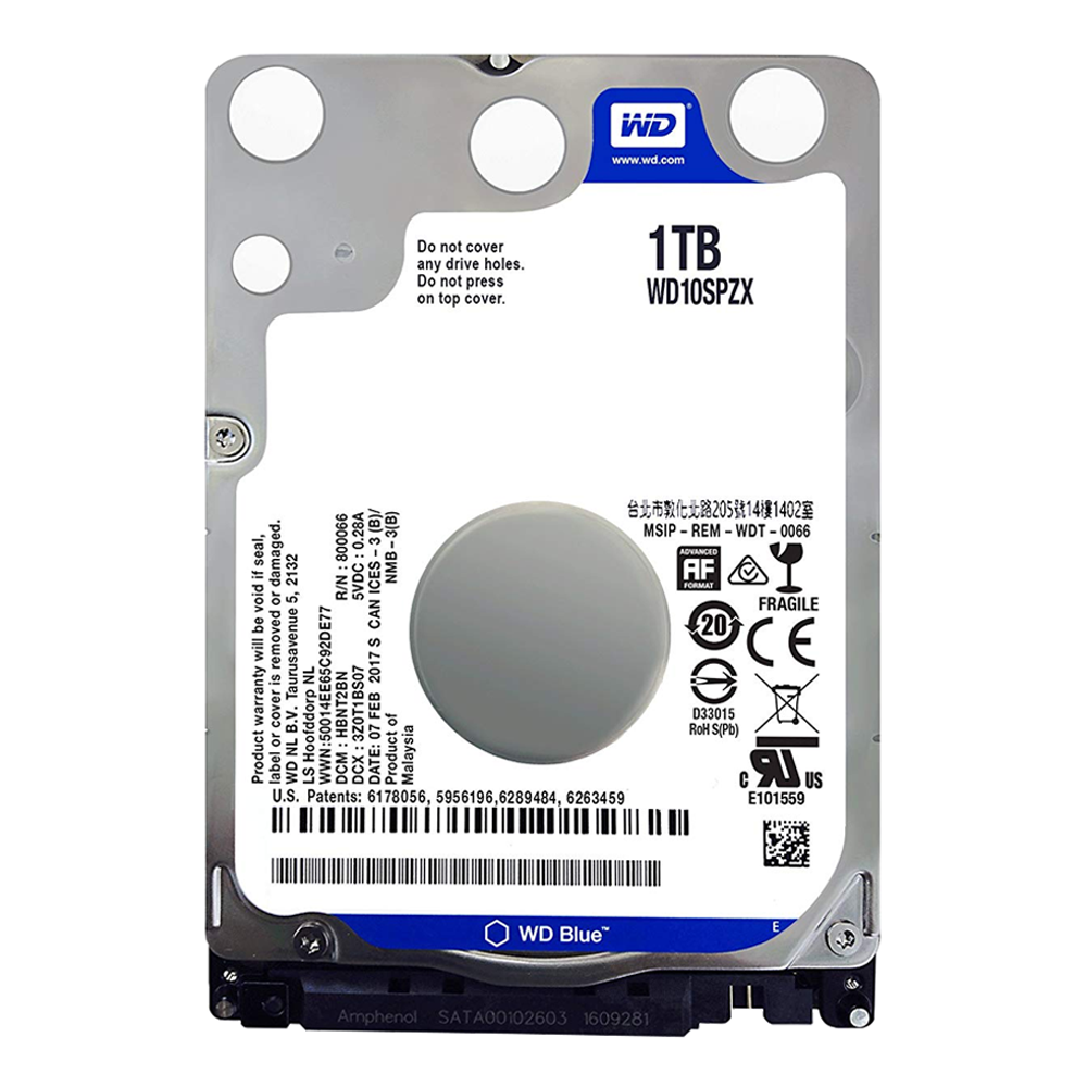 1 TB HDD 2.5 INCH (ฮาร์ดดิสก์โน้ตบุ๊ค) WD BLUE 5400RPM SATA3 (WD10SPZX)
