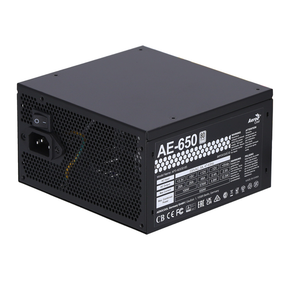POWER SUPPLY (อุปกรณ์จ่ายไฟ) AEROCOOL AE-650W - 650W 80 PLUS BLACK ATX
