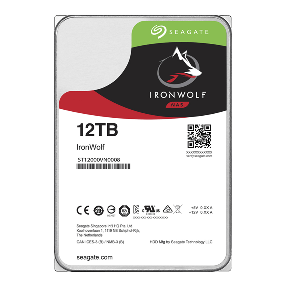 12 TB 3.5 INCH HDD (ฮาร์ดดิสก์ 3.5 นิ้ว) SEAGATE IRONWOLF - 7200RPM SATA3 (ST12000VN0008)
