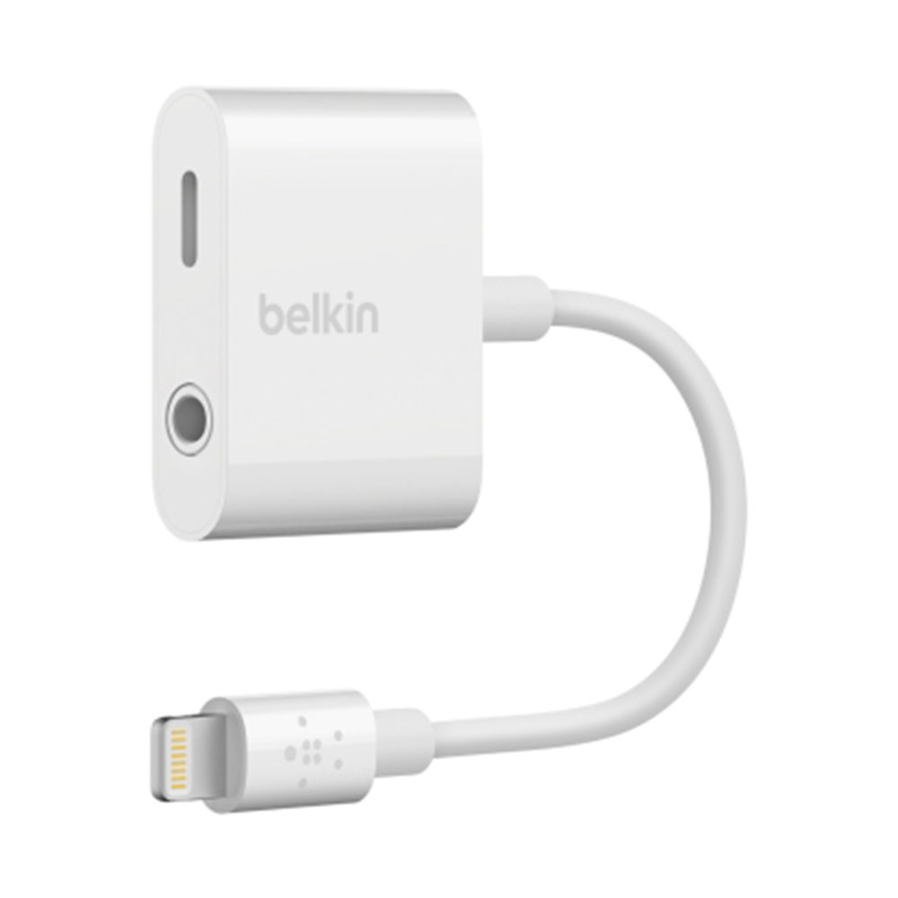 ADAPTER (อุปกรณ์แปลงสัญญาณ) BELKIN LIGHTNING 3.5MM AUDIO & CHARGE ROCKSTAR [F8J212BT-WHT]