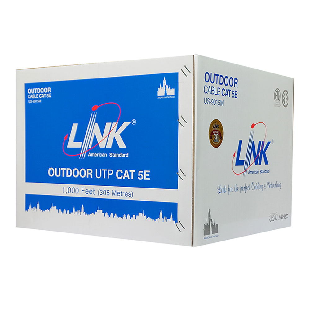 LAN CABLE (สายแลน) LINK US-9015M CAT5E UTP, PE OUTDOOR W/DROPWIRESINGLE JAC (305M) (BLACK)
