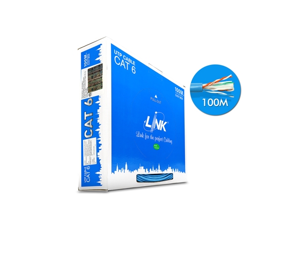 LAN CABLE (สายแลน) LINK US-9106A-1 CAT6 UTP (250MHz) W/CROSS FILLER, 24AWG, CM (100M) - BLUE