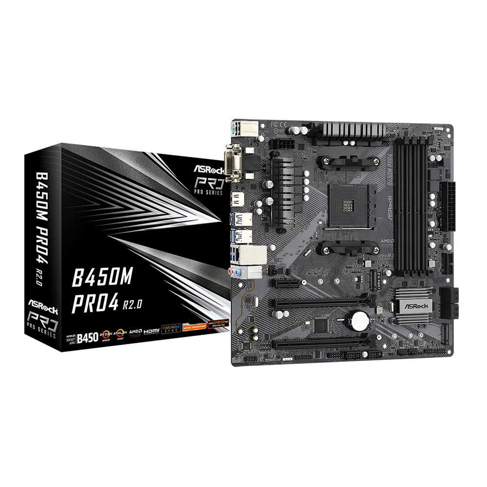 MAINBOARD (เมนบอร์ด) AM4 ASROCK B450M-PRO4 R2.0