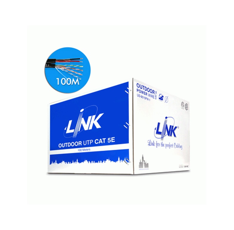 LAN CABLE (สายแลน) LINK US-9015PW-1 CAT 5E UTP, PE OUTDOOR W/POWER WIRE