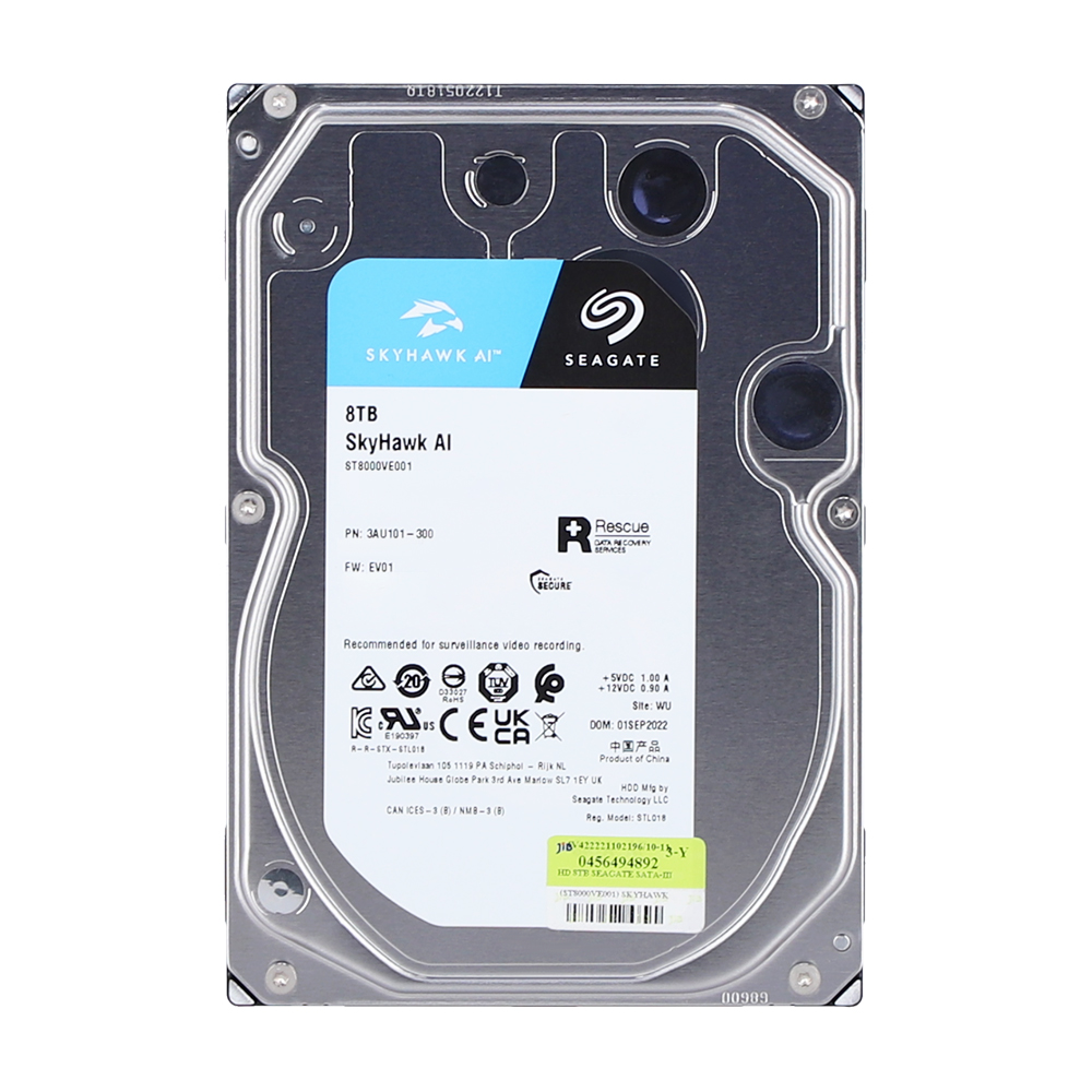 8 TB 3.5 INCH HDD (ฮาร์ดดิสก์ 3.5 นิ้ว) SEAGATE SKYHAWK AI - SATA3 (ST8000VE001)