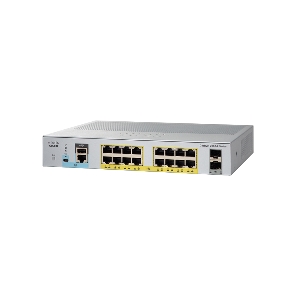 SWITCH (สวิตซ์) CISCO CALYST 2960L 16 PORT GIGE WITH POE, 2 x 1G SFP, LAN LITE