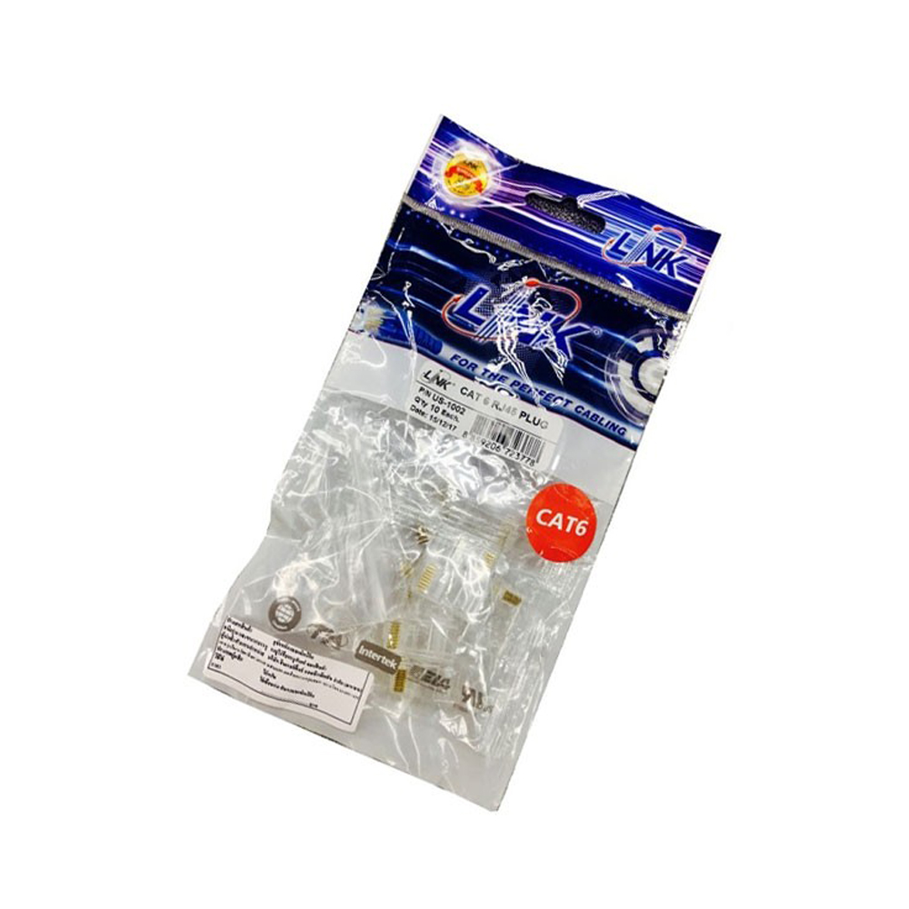 CABLE ACCESSORY (อุปกรณ์เสริมเคเบิล) LINK US-1002 CAT 6 RJ 45 PLUG (ตัวผู้),2 LAYER WITH PRE-INSERT BAR