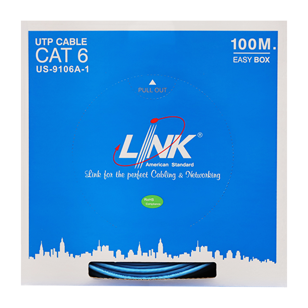 LAN CABLE (สายแลน) LINK (US-9106A-1) CAT 6 UTP 250MHz (100 M./BOX.) BLUE