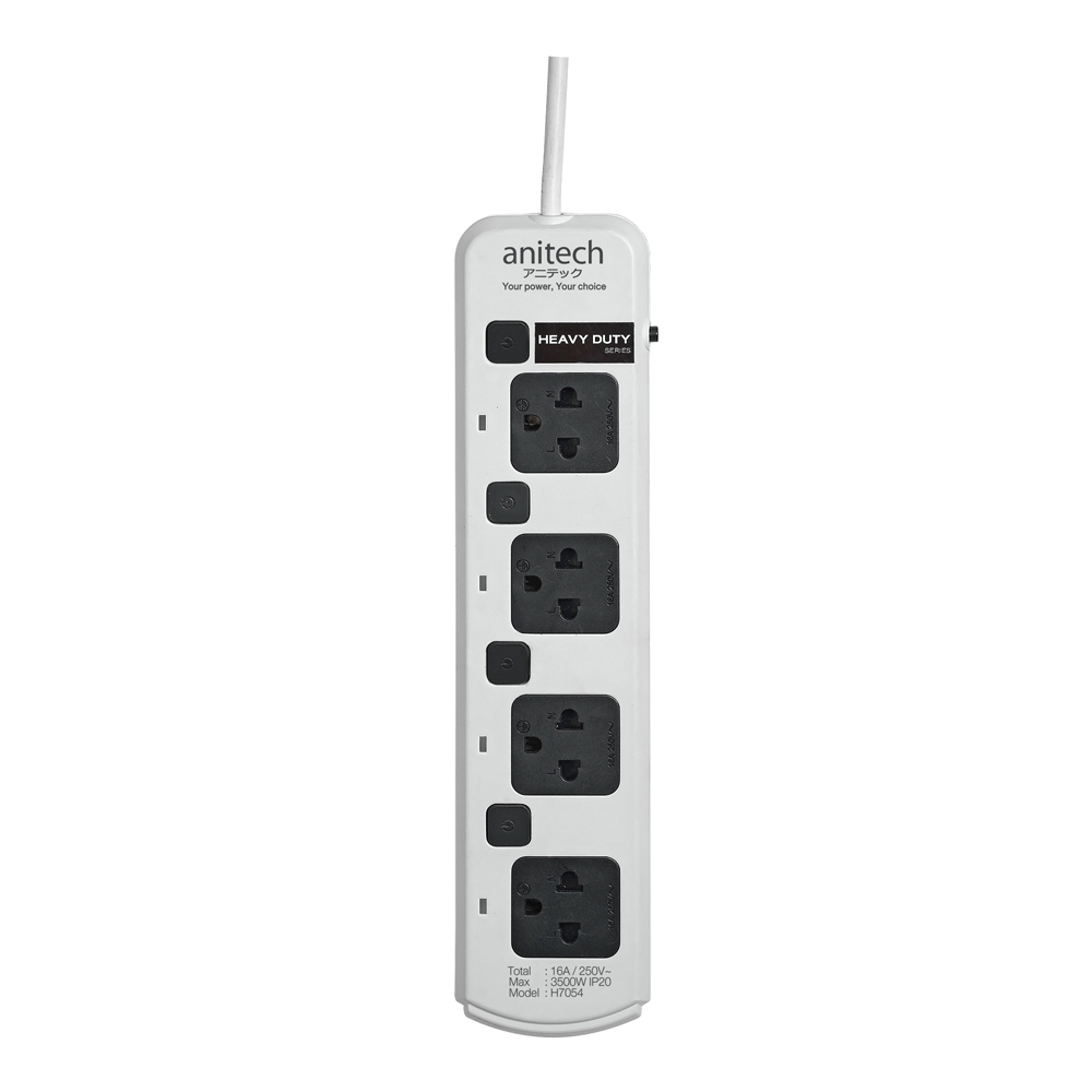 PLUG (ปลั๊กไฟ) ANITECH H7054-WH (4 SOCKET 4 SWITCH 5.0 METER)