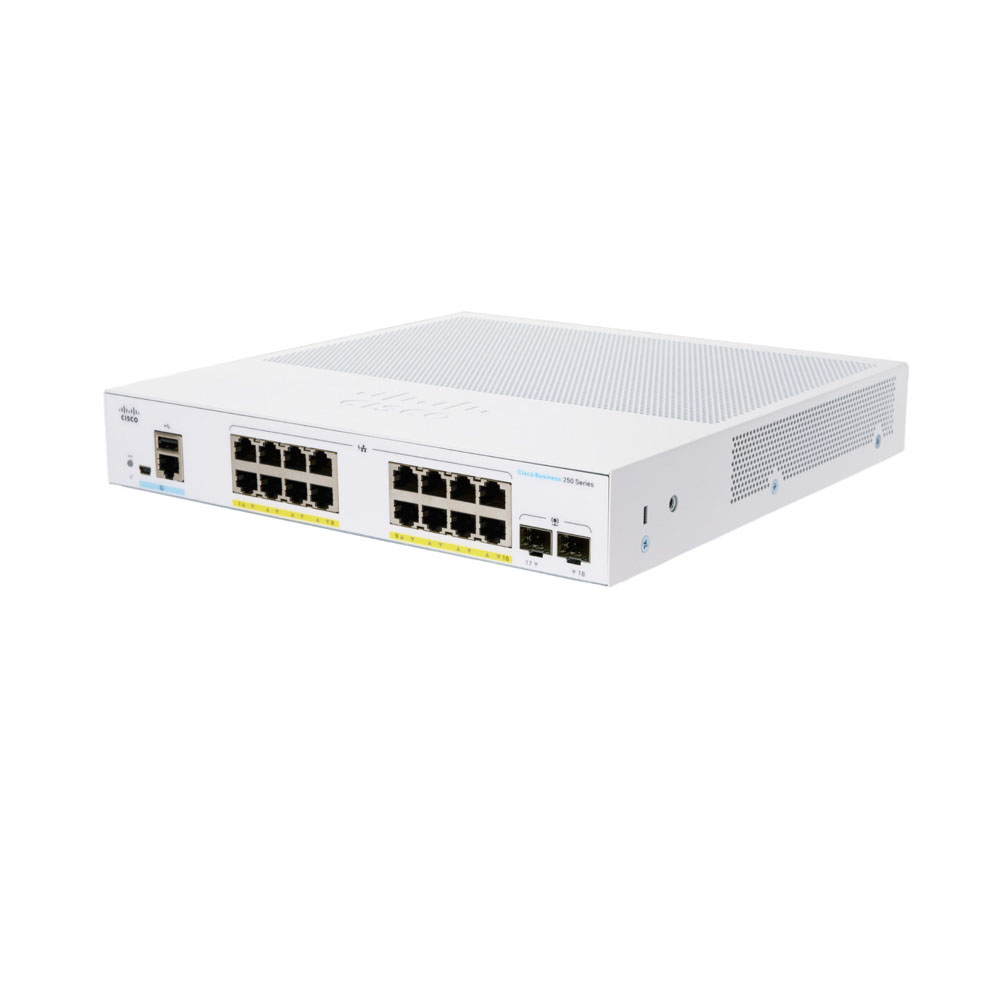 SWITCH (สวิตซ์) CISCO CBS250 SMART 16-PORT GE, POE, 2x1G SFP (CBS250-16P-2G-EU)
