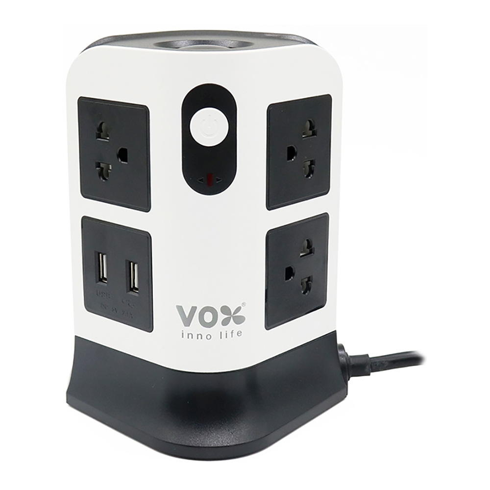PLUG (ปลั๊กไฟ) VOX NOVA SERIES TOWER POWER STRIP NV-T272U - 7 SOCKET 2 SWITCH 2 USB 3M (BLACK/WHITE) (F5ST3-VS1-T7221)