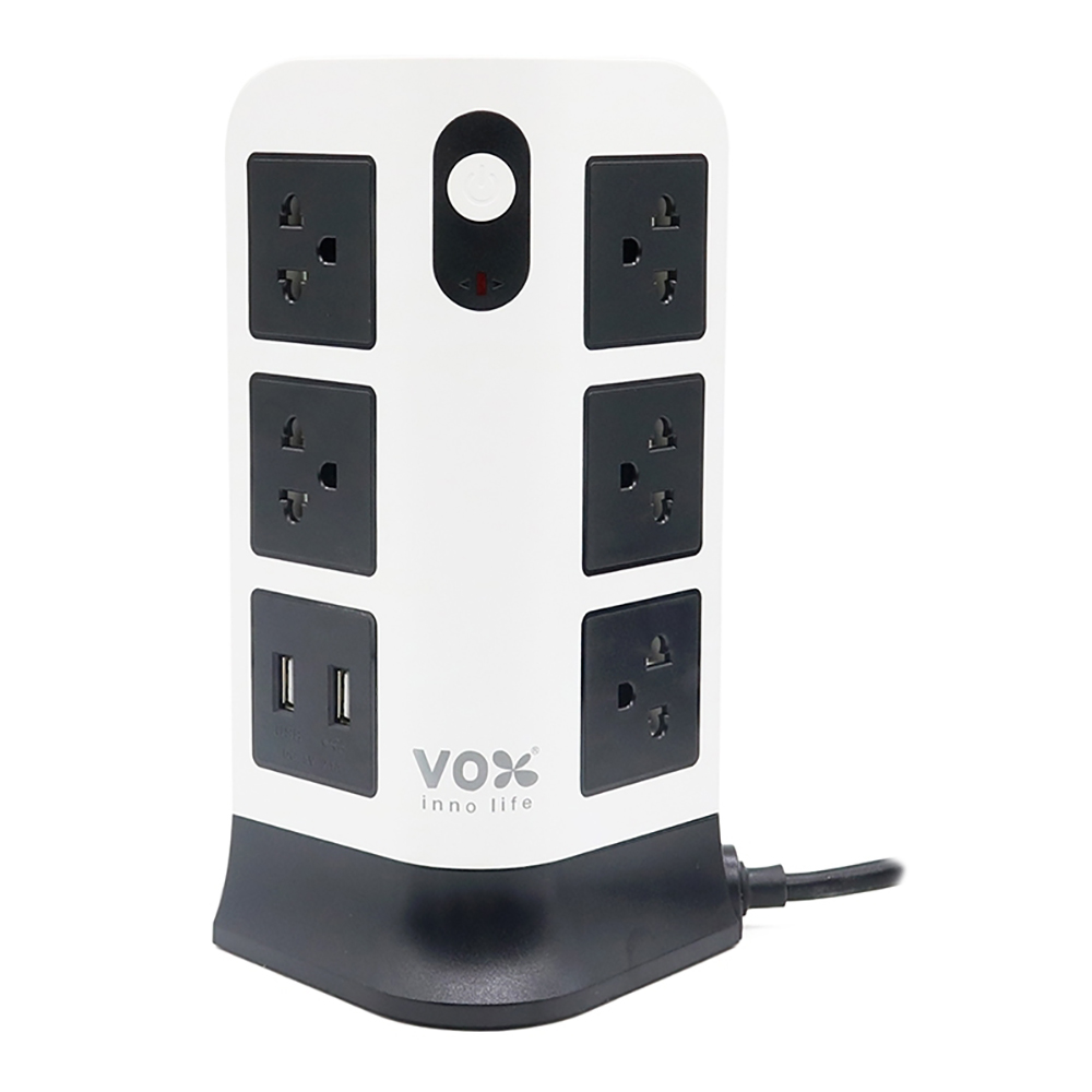 PLUG (ปลั๊กไฟ) VOX NOVA SERIES TOWER POWER STRIP NV-T2112U - 11 SOCKET 2 SWITCH 2 USB 3M (BLACK/WHITE) (F5ST3-VS1-TA221)