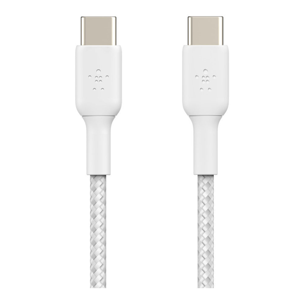CHARGER CABLE (สายชาร์จ) BELKIN BRAIDED USB-C TO USB-C 1 METER (CAB004BT1MWH) (WHITE)