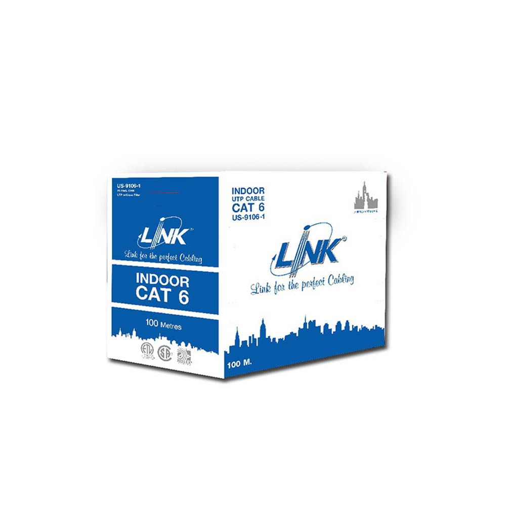 LAN CABLE (สายแลน) LINK US-9106LSZH-1 CAT6 UTP (250MHz) W/CROSS FILLER, 23AWG, LSZH (100M) - WHITE