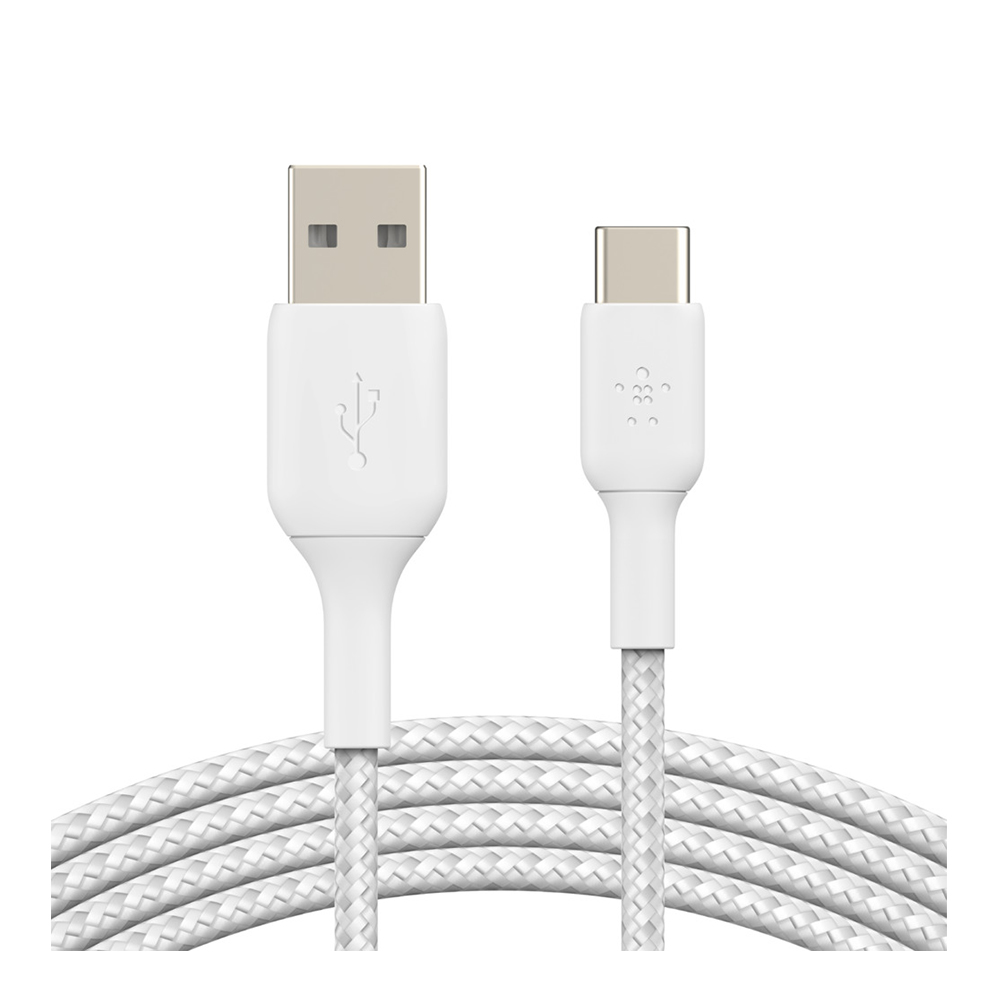 CHARGER CABLE (สายชาร์จ) BELKIN BRAIDED USB-C TO USB-A 2 METER (CAB002BT2MWH)
