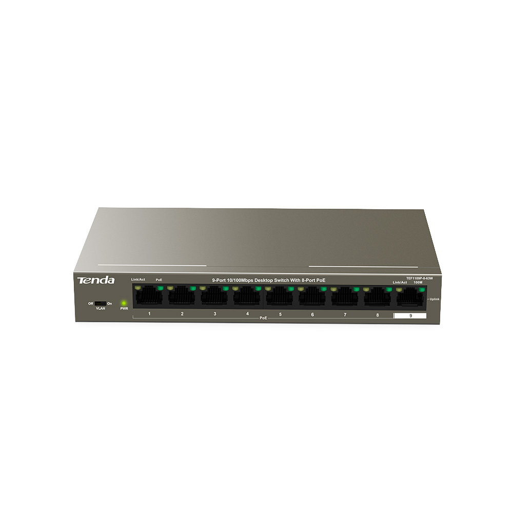 SWITCH (สวิตซ์) TENDA 19-PORT 10/100MBPS ETHERNET SWITCH WITH 8-PORT POE (TEF1109P-8-63W)