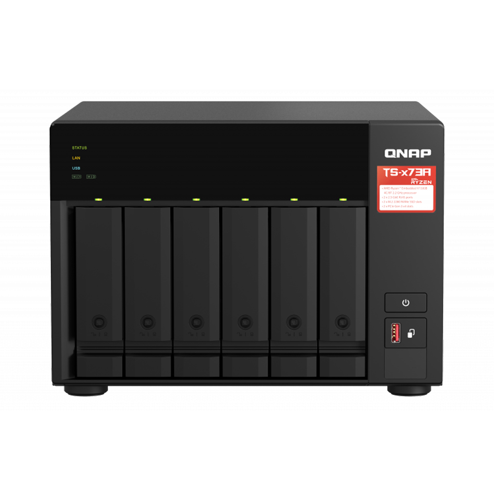 NAS (อุปกรณ์จัดเก็บข้อมูลบนเครือข่าย) QNAP TS-673A-8G /6-BAY AMD RYZEN V1000 SERIES V1500B 4-CORE/8 GB DDR4