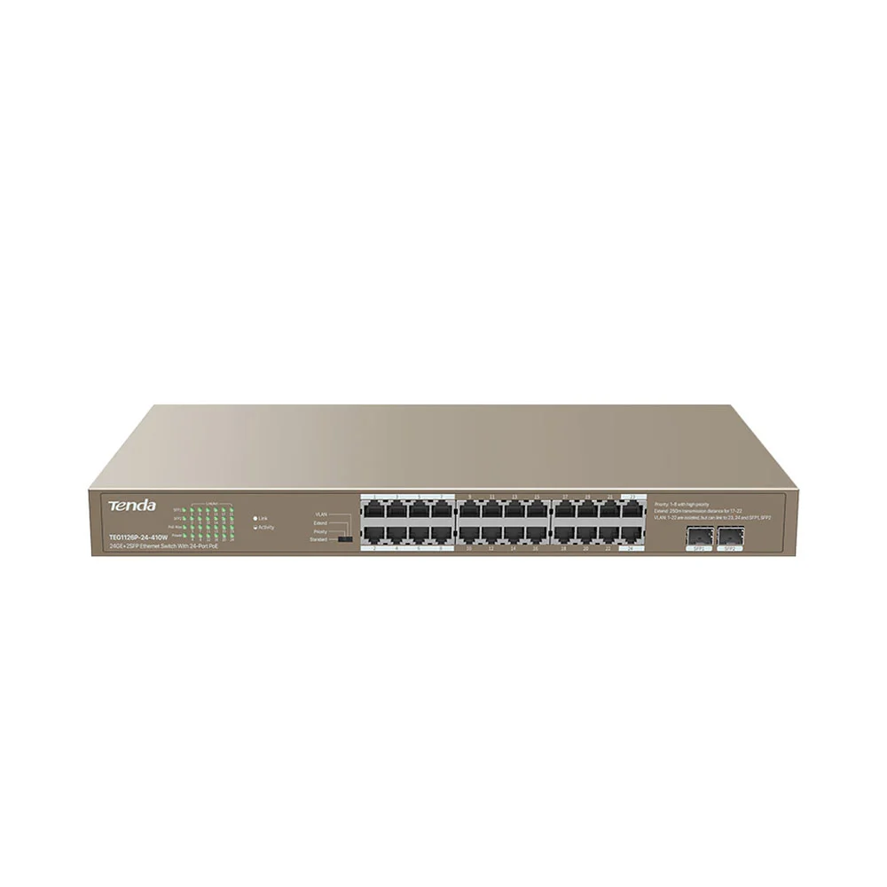 SWITCH (สวิตซ์) TENDA 24GE+4SFP ETHERNET SWITCH WITH 24-PORT POE (TEG5328P-24-410W)