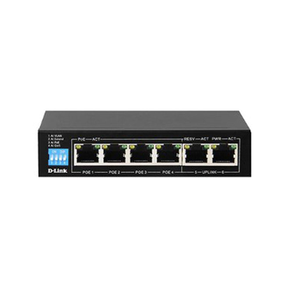 SWITCH (สวิตซ์) D-LINK 6 PORT DES-F1006P-E - 250M 10/100 SWITCH WITH 4 POE PORTS AND 2 UPLINK PORTS