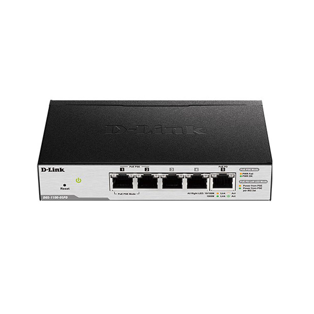 SWITCH (สวิตซ์) D-LINK 5 PORT GIGABIT SMART MANAGED SWITCH AND POE EXTENDER (DGS-1100-05PD/U)