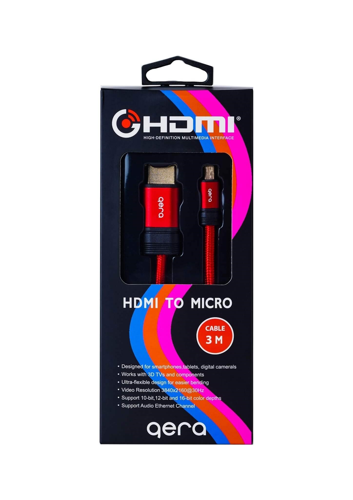 MONITOR CABLE (สายจอมอนิเตอร์) GERA HDMI TO MICRO HDMI 4K 30Hz 3M