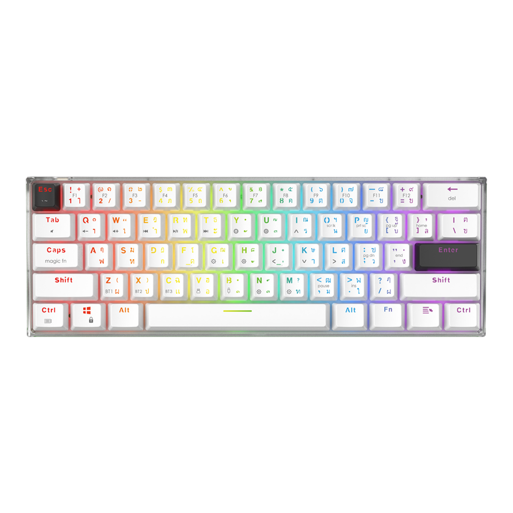 WIRELESS KEYBOARD (คีย์บอร์ดไร้สาย) FANTECH MAXFIT61 FROST WIRELESS (MK860) (WHITE) (OUTEMU RED SWITCH - RGB - EN/TH)