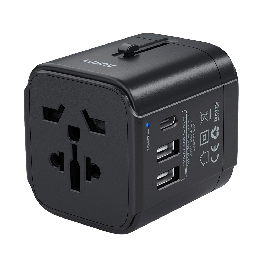 CHARGER (ที่ชาร์จ) AUKEY TRAVEL ADAPTER WALL CHARGER WITH USB-C AND USB-A PORTS (PA-TA01) BLACK