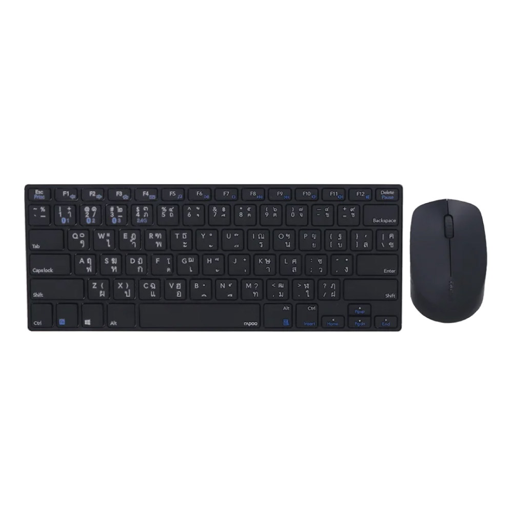 WIRELESS KEYBOARD & MOUSE (คีย์บอร์ดและเมาส์ไร้สาย) RAPOO WIRELESS 9000M BLACK