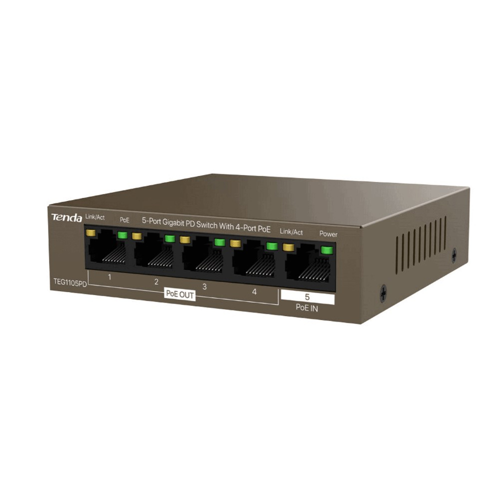 SWITCH (สวิตซ์) TENDA TEG1105PD-4-30W 5-PORT 10/100/1000MBPS ETHERNET PD SWITCH WITH 4-PORT POE (TEG1105PD-4-30W)