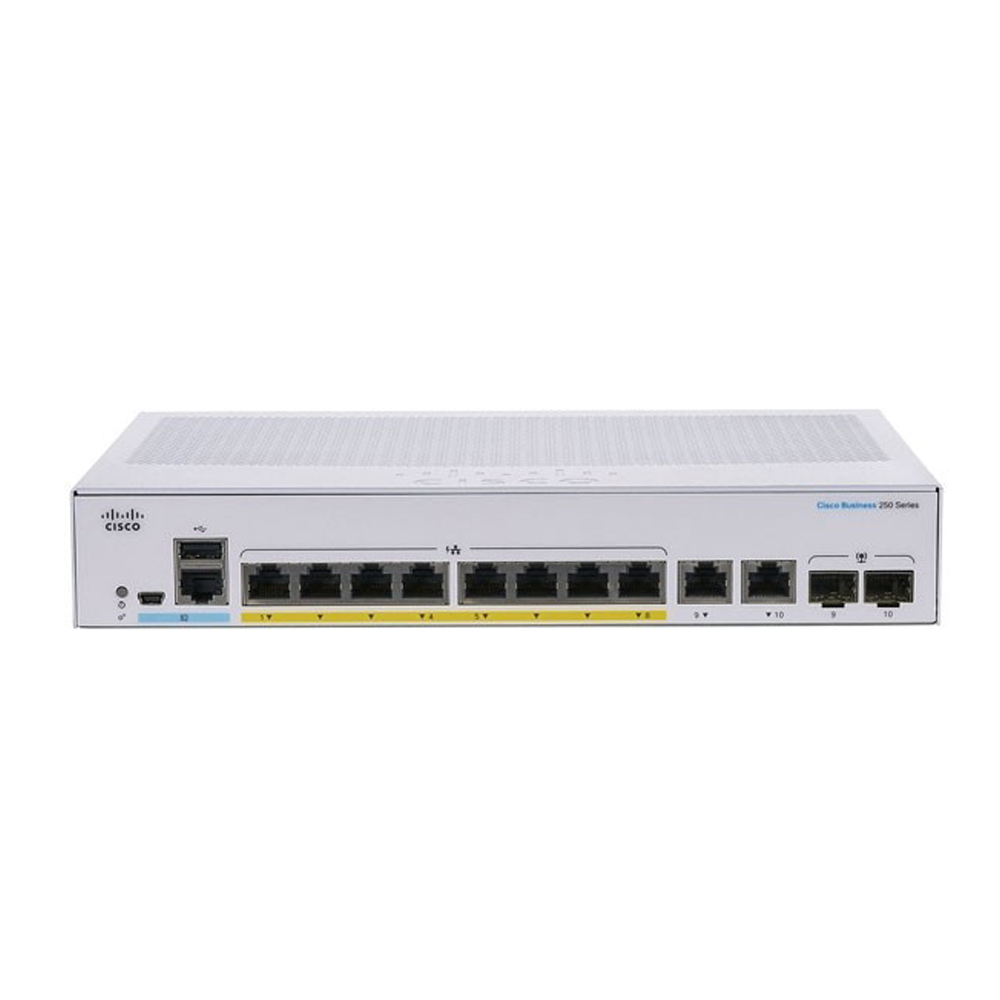 SWITCH (สวิตซ์) CISCO CBS250 SMART 8-PORT GE Full POE EXT PS 2x1G COMBO (CBS250-8FP-E-2G-EU)