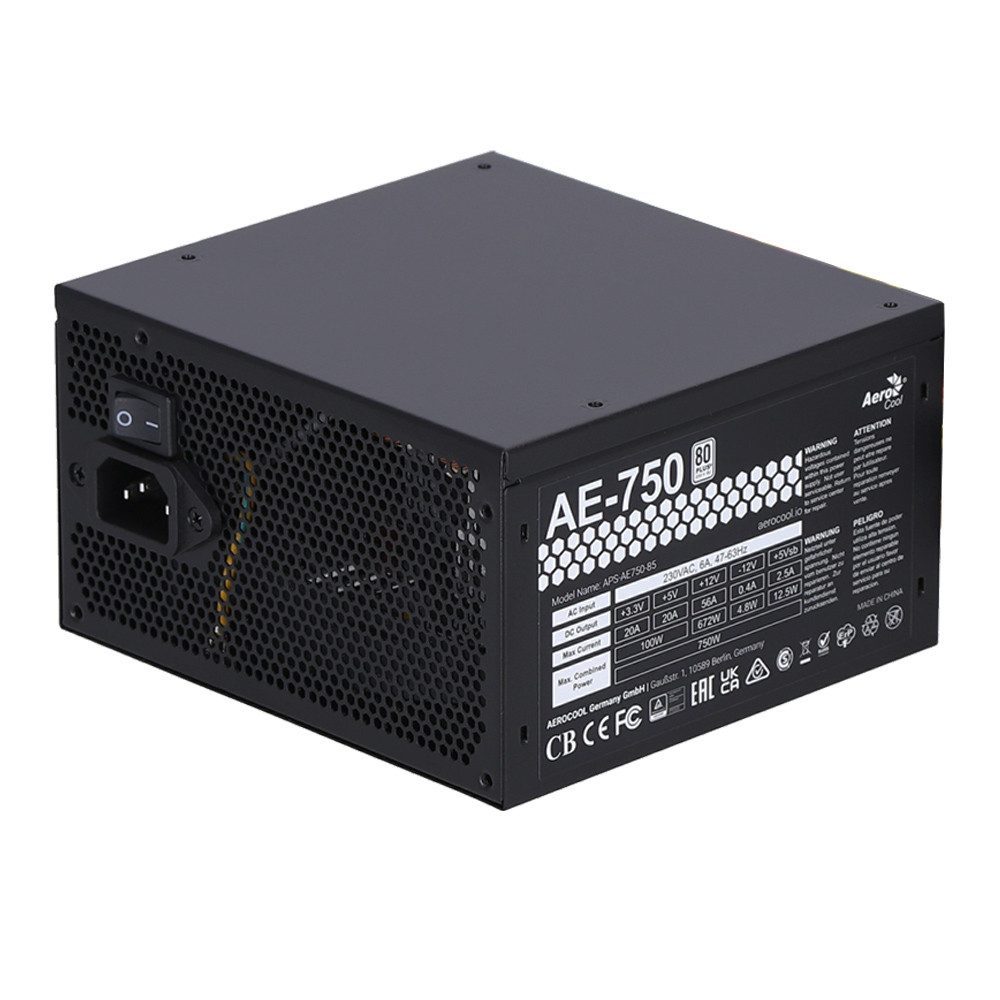 POWER SUPPLY (อุปกรณ์จ่ายไฟ) AEROCOOL AE750W - 750W 80 PLUS BLACK ATX