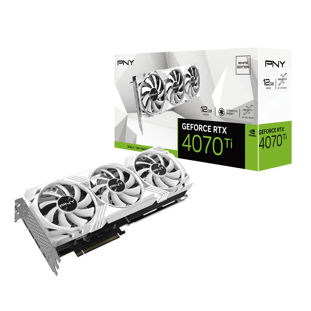 VGA (การ์ดแสดงผล) PNY RTX4070 GEFORCE TI 12GB GDDR6X VERTO LED TRIPLE FAN  (VCG4070T12TFXPB1) WHITE
