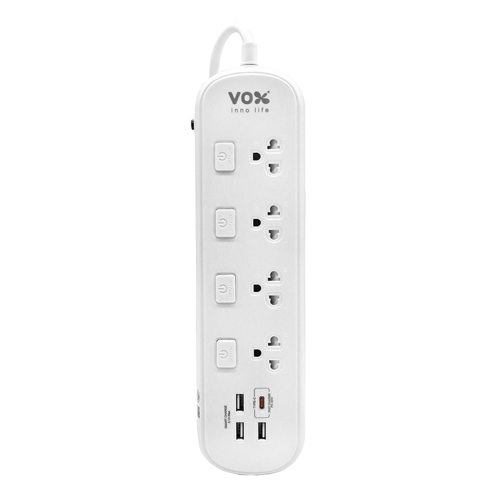 PLUG (ปลั๊กไฟ) VOX 4 SOCKET 4 SWITCH 3 USB-A 1 USB-C CITY LIFE 16A 3500W (CTA-444) 3M