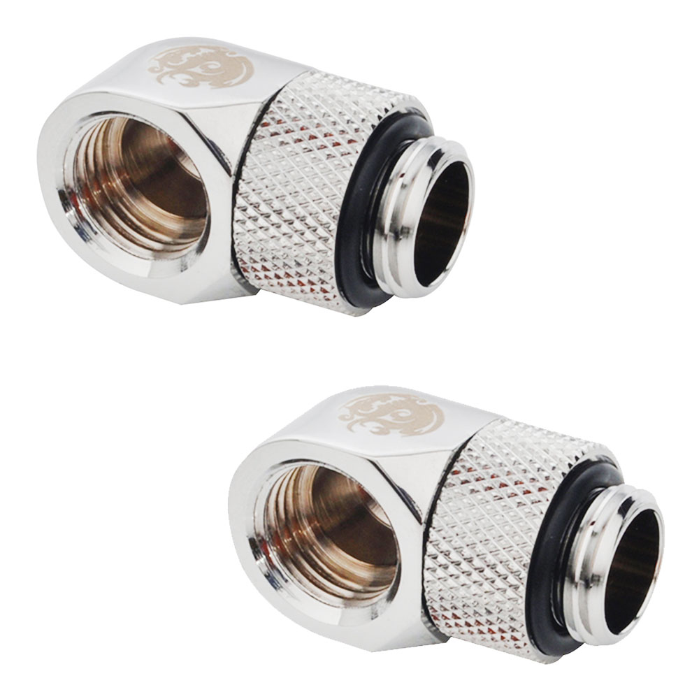 FITTING (อุปกรณ์ประกอบชุดน้ำ) BITSPOWER G1/4 SILVER SHINING ROTARY 90-DEGREE IG1/4 EXTENDER (2PCS)