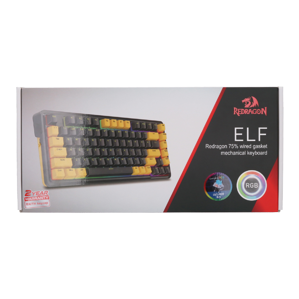 KEYBOARD (คีย์บอร์ด) REDRAGON ELF K649PY-RGB (BLACK-YELLOW) (BLUE SWITCH - RGB LED - EN/TH)