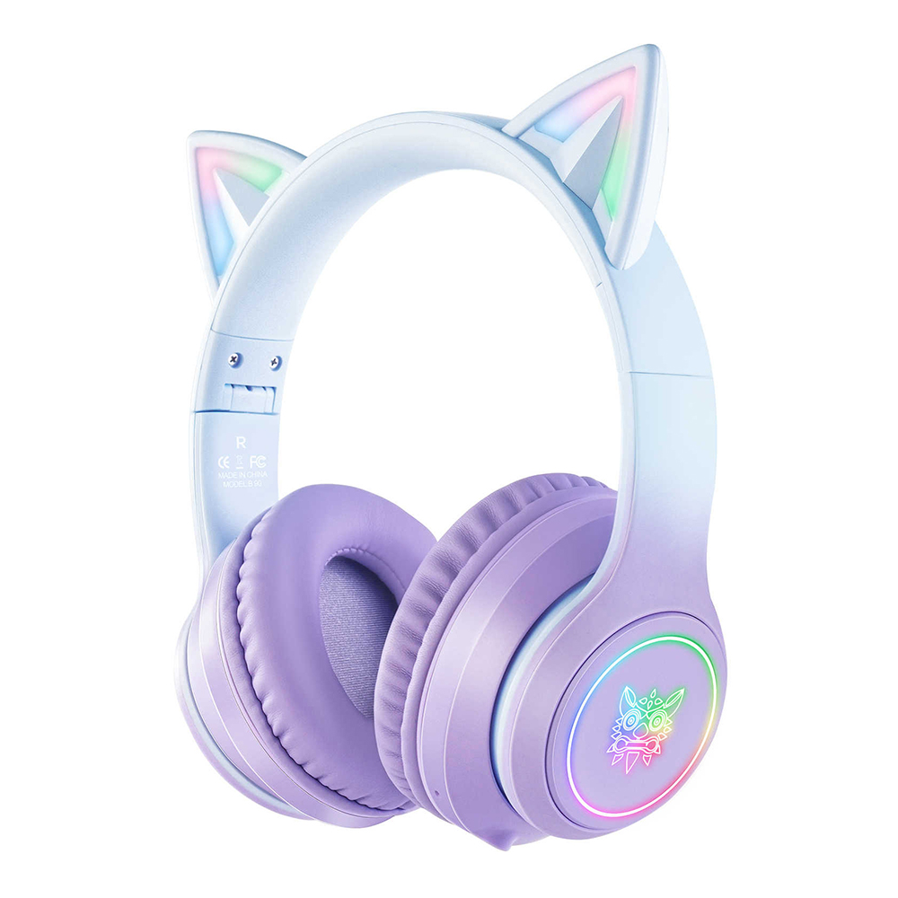 BLUETOOTH HEADSET (หูฟังบลูทูธ) ONIKUMA B90 CAT EDITION RGB (PURPLE GRADIENT)