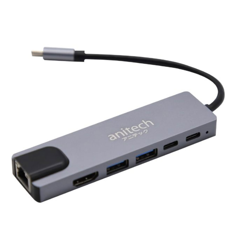 USB HUB (ยูเอสบีฮับ) ANITECH 6-IN-1 RA502 (SILVER)