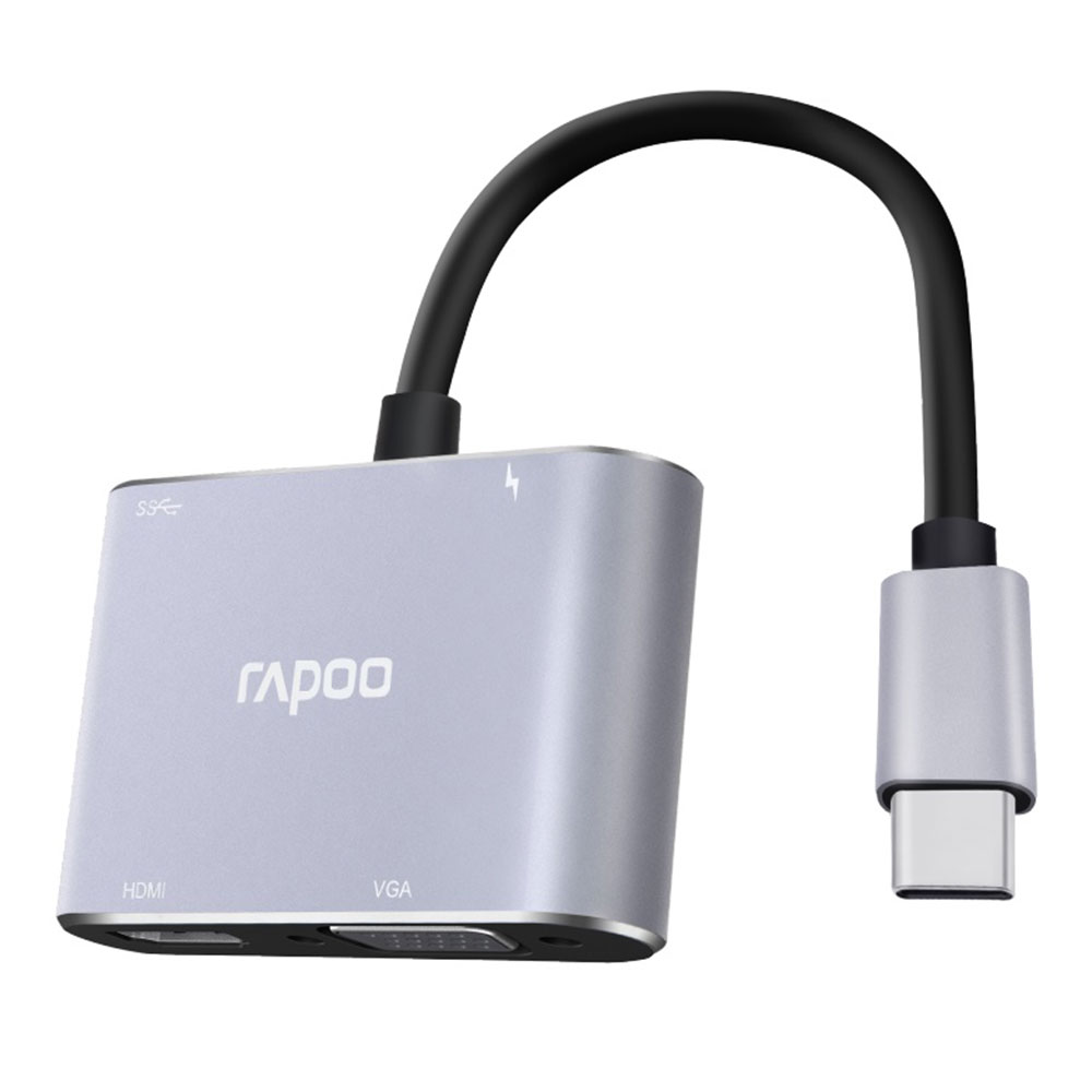 ADAPTER/CONVERTER (อุปกรณ์แปลงสัญญาณ) RAPOO XD30 USB-C 2PORT HDMI+VGA SILVER