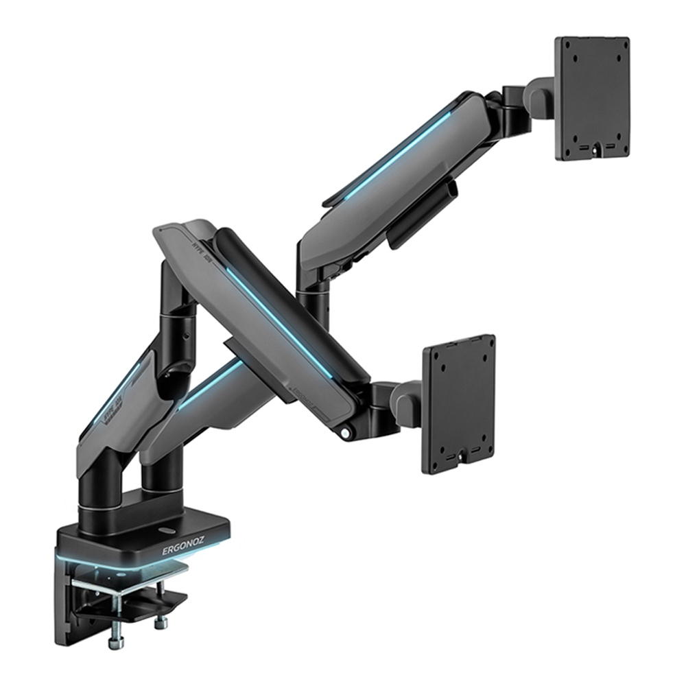 MONITOR ARM (ขาตั้งจอ) ERGONOZ HYPERION TWIN HEAVY DUTY RGB [EGN-HPR-D-DG-RGB]