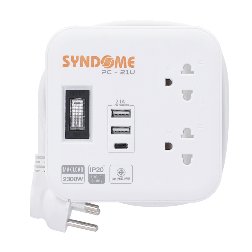 PLUG (ปลั๊กไฟ) SYNDOME 2 OUTLET 1 SWITCH 2 USB (PC-21U) 1M