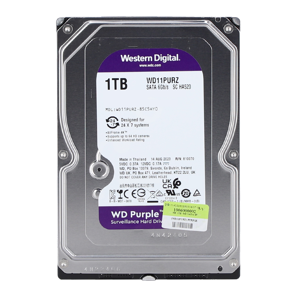 1 TB 3.5 INCH HDD (ฮาร์ดดิสก์ 3.5 นิ้ว) WD PURPLE - SATA3 (WD11PURZ)