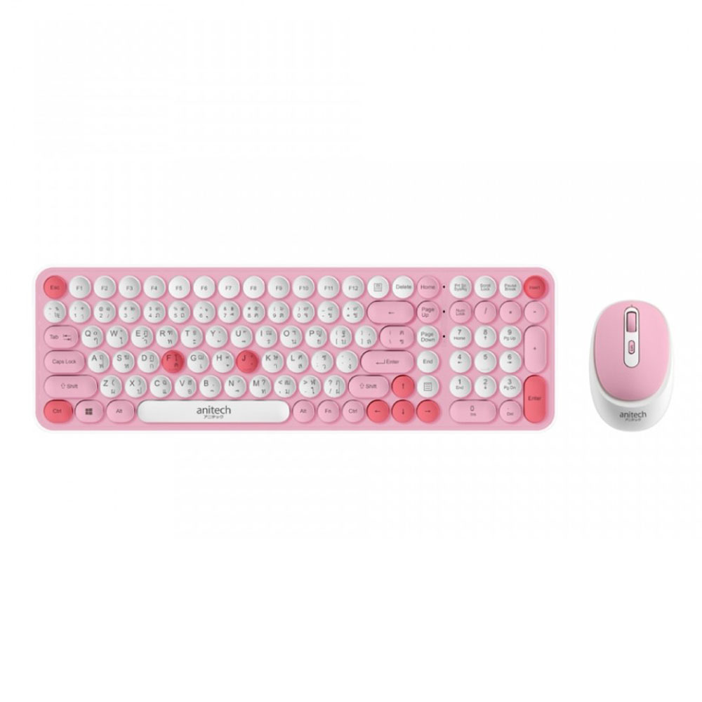 KEYBOARD & MOUSE WIRELESS (คีย์บอร์ดและเมาส์ไร้สาย) ANITECH WIRELESS OPA812-PI PINK