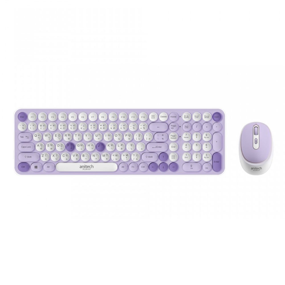 KEYBOARD & MOUSE WIRELESS (คีย์บอร์ดและเมาส์ไร้สาย) ANITECH WIRELESS OPA812-PU PURPLE