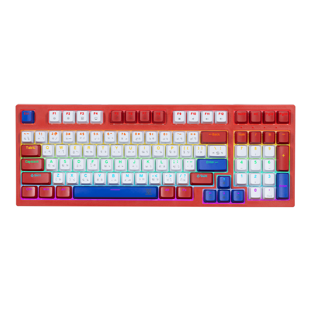KEYBOARD (คีย์บอร์ด) NUBWO X802 THANATOS (RED-WHITE) (BLUE SWITCH - MINI RGB - EN/TH)