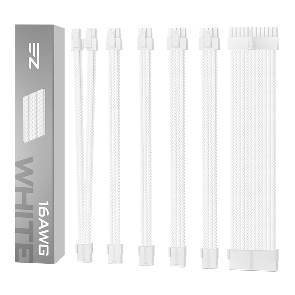 SLEEVED CABLE (สายถัก) EZDIY-FAB 16AWG PSU CABLE EXTENSION 6 CABLES - ALL WHITE (EZDPR059-11-EZ)