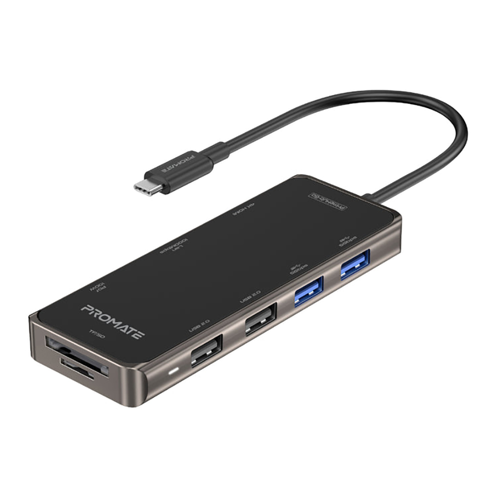 USB-C HUB (ยูเอสบีซีฮับ) PROMATE PRIMEHUB-GO - COMPACT MULTIPORT USB-C HUB WITH 100W POWER DELIVERY (BLACK)