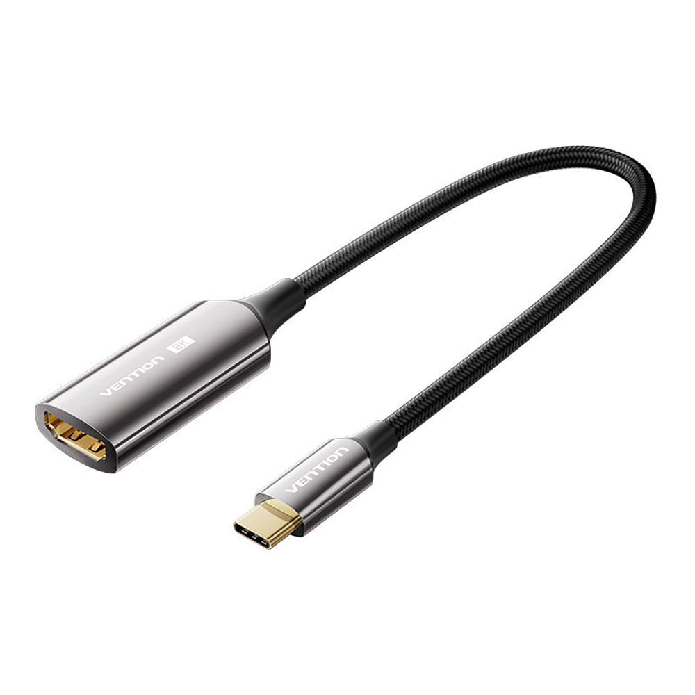 ADAPTER/CONVERTER (อุปกรณ์แปลงสัญญาณ) VENTION COTTON BRAIDED USB-C TO HDMI 8K CONVERTER 0.25M BLACK ZINC ALLOY TYPE (BLACK) (CRDBC)
