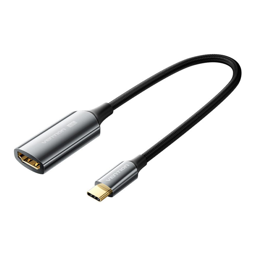 ADAPTER/CONVERTER (อุปกรณ์แปลงสัญญาณ) VENTION COTTON BRAIDED USB-C TO HDMI 4K CONVERTER 0.25M BLACK ZINC ALLOY TYPE (BLACK) (CREBC)