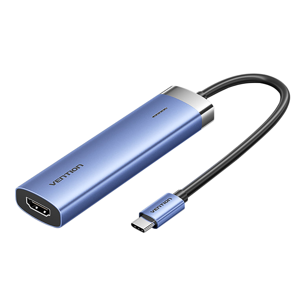 USB-C HUB (ยูเอสบีซีฮับ) VENTION USB-C TO HDMI/USB 3.0 X 3/PD DOCKING STATION 0.15M BLUE ALUMINUM ALLOY TYPE (TGESB)